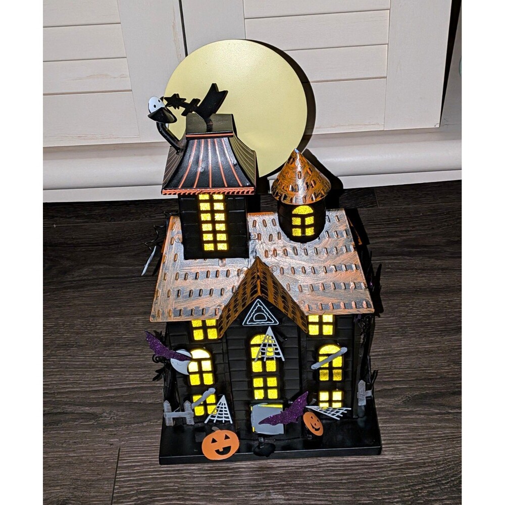 Light-Up Metal/Tin Halloween Haunted House Tabletop Decoration